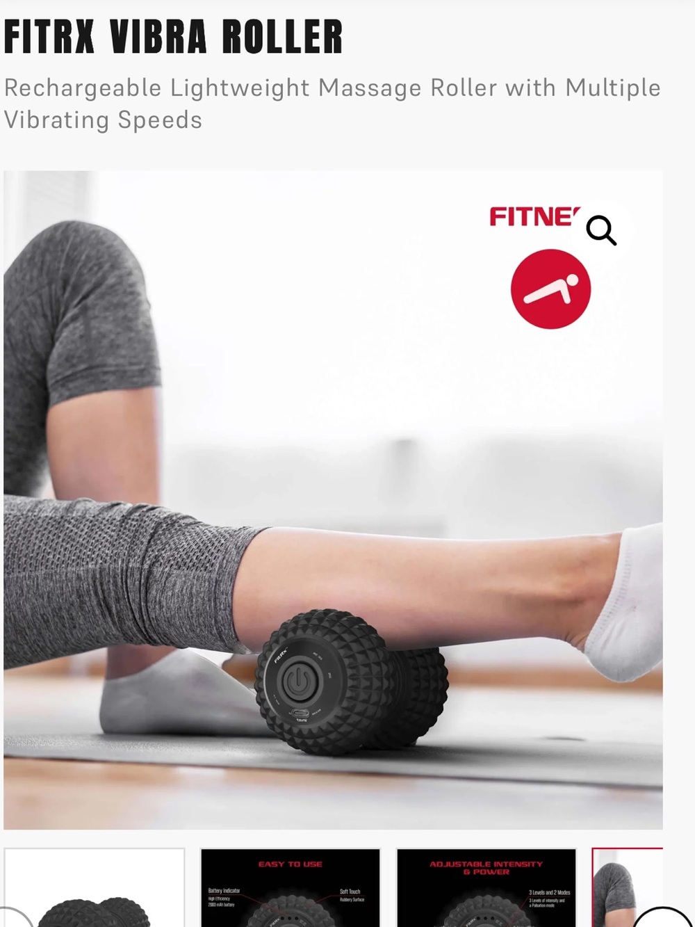 FitRx Vibra Roller - Black Rechargeable Massage Roller